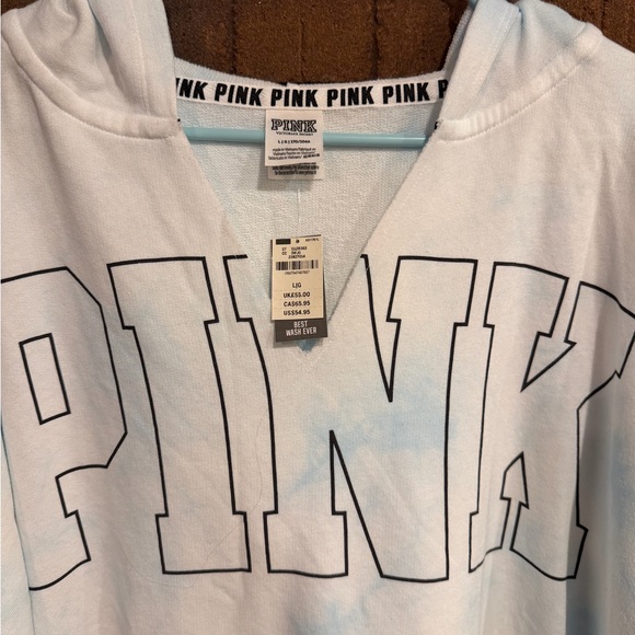 PINK Victoria's Secret White Blue Hoodie sweatshirt New NWT Large L tie dye - Picture 3 of 3